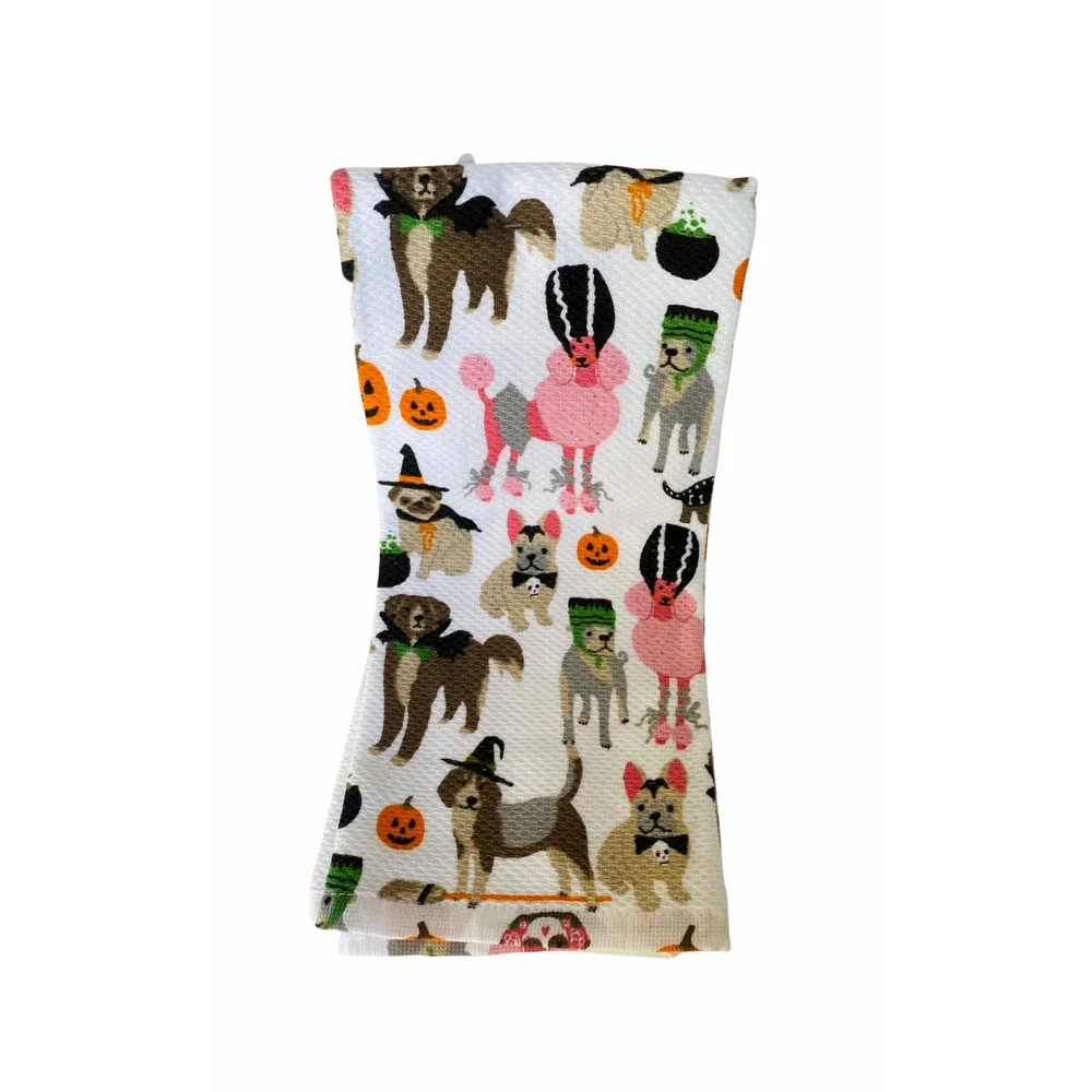 NWT Halloween Dachshund Doxie Puppy Dog Costume Dogs Frenchie Kitchen Towel Set